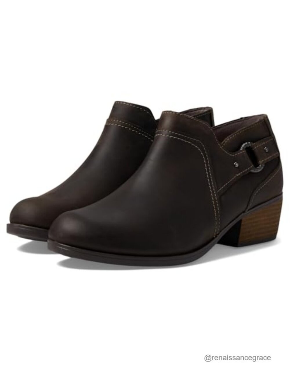 Clarks Leather Ankle Boots with Block Heel & Buckle - Side Zip